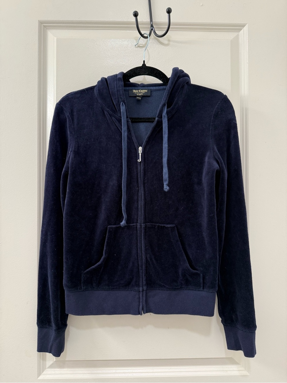 Y2K Juicy Couture Navy Velour Zip Up Hoodie Jacket